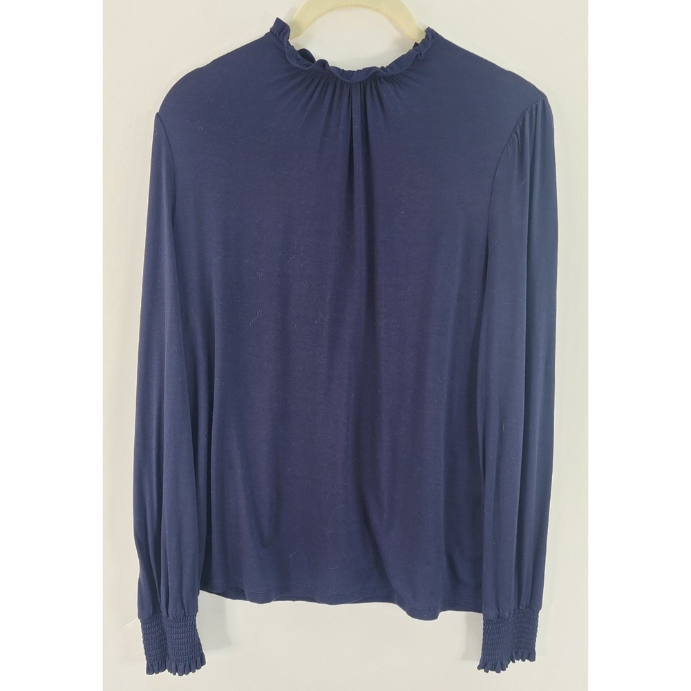 Boden Super Soft Frill Detail Top Women's 4 Navy Back Keyhole Closure Minimalist
